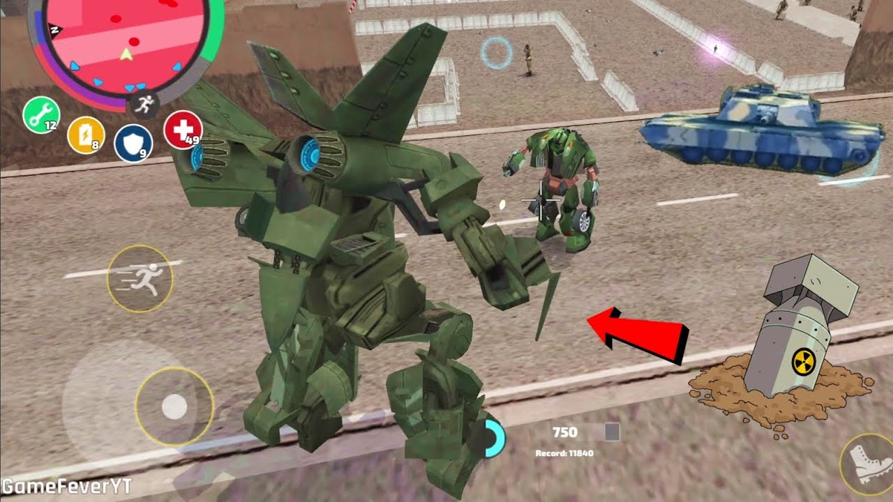 Rope Hero: Vice Town (Transformer Jet Airplane Fighter Car Robot) Army Tank and Plane Destroyed - HD