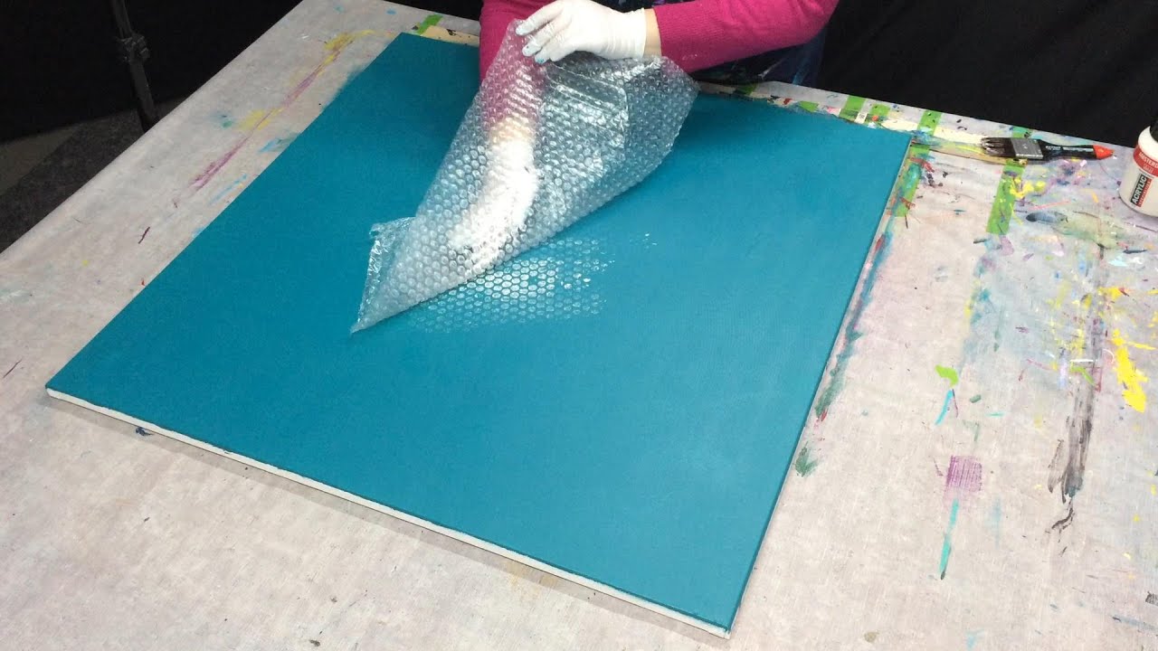 abstrakte Acrylmalerei mit Luftpolsterfolie | Drucken einfach abstrakt