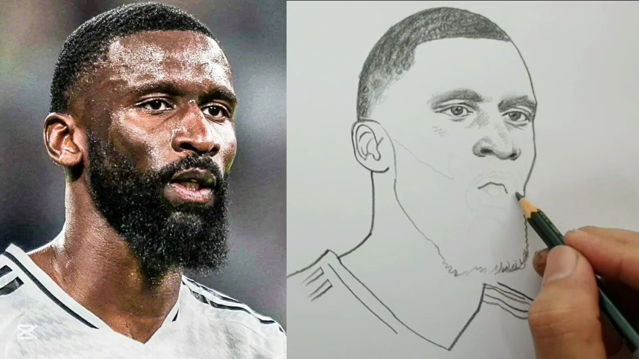 Эскиз карандашом Антонио Рюдигера // Урок рисования мощного защитника