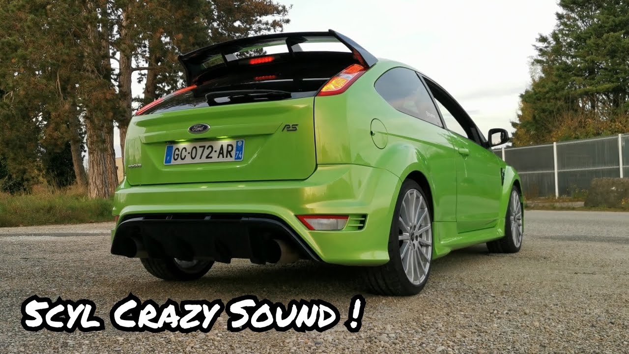 Ford Focus RS Mk2 5cyl turbo crazy sound, cold start and tunnel sound. Fly-by in the forest. 