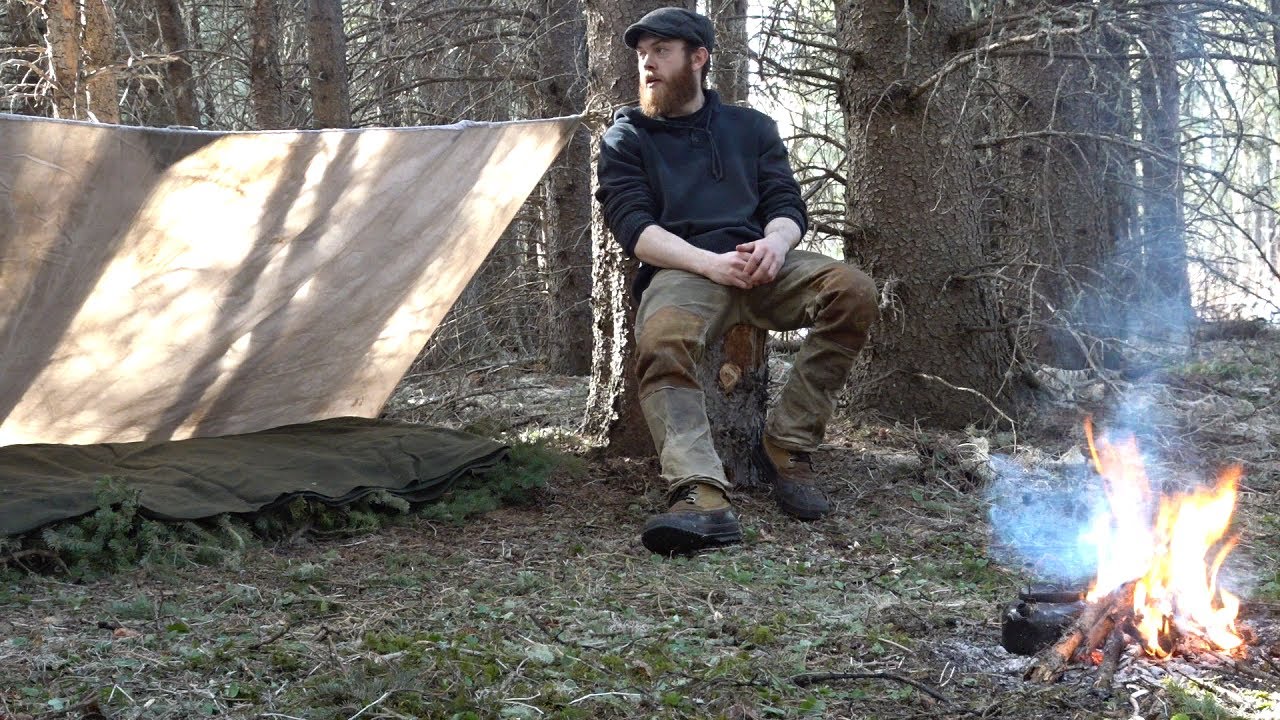 Spring Campout with Tarp Shelter and Wool Blankets