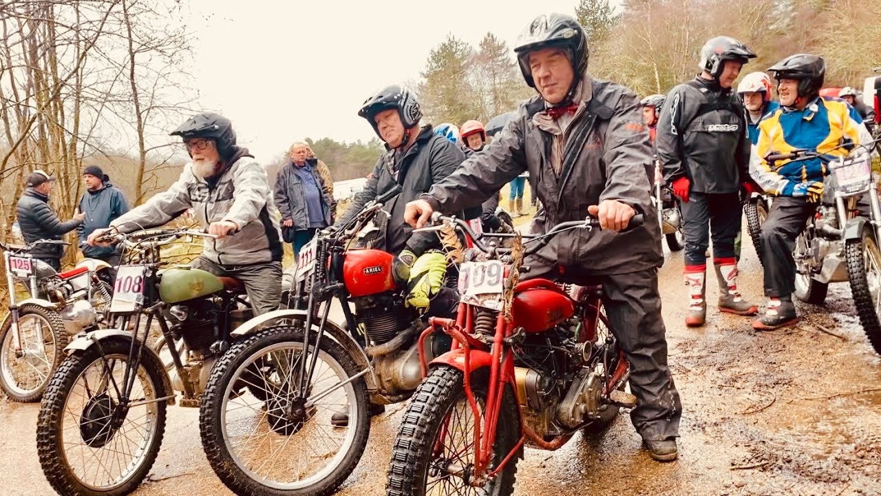 TALMAG TROPHY TRIAL Motorcycles & SideCar Combination Outfits ALL LINE UP at START Parky Wet Weather
