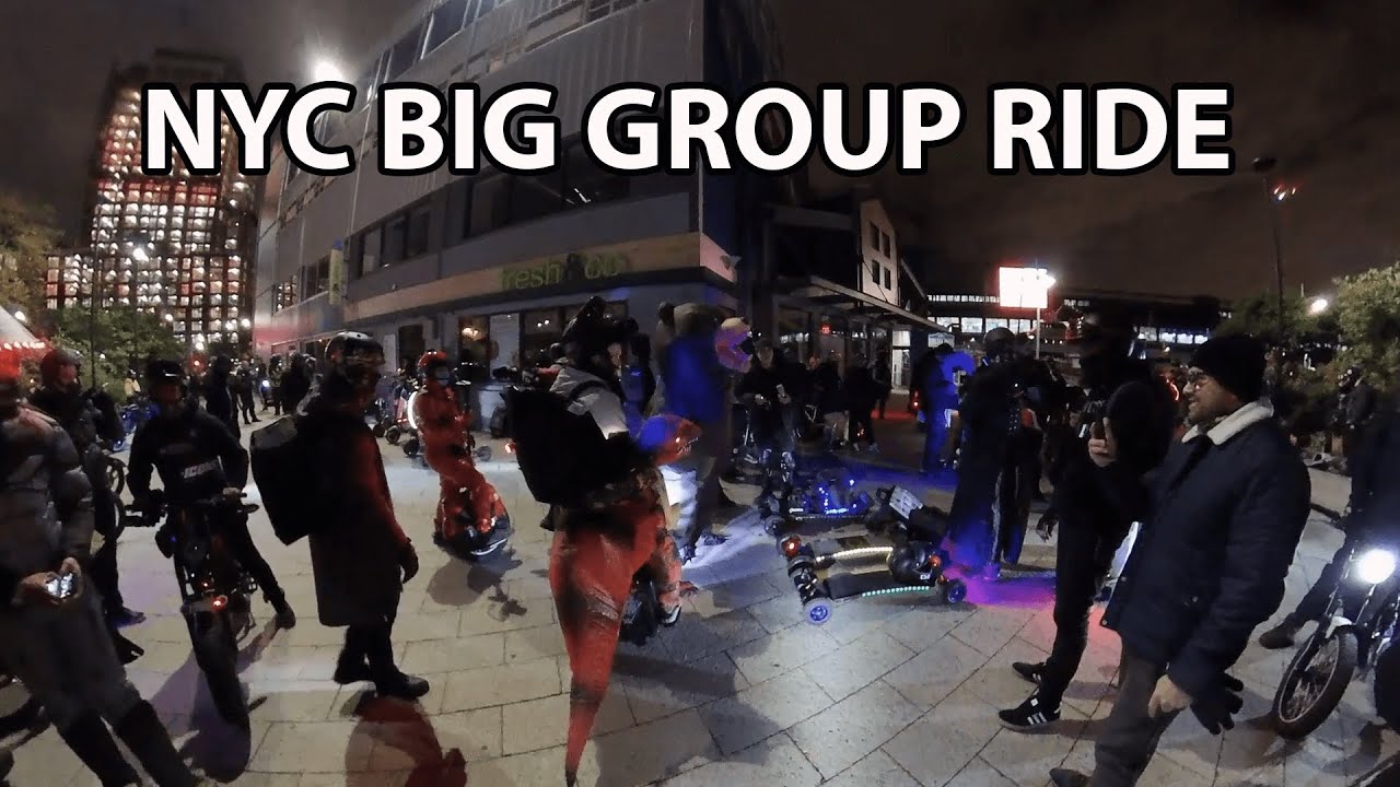 Massive NYC Group ride for Halloween with Electric Scooters, Electric Unicycles, E-Skates, E-Bikes