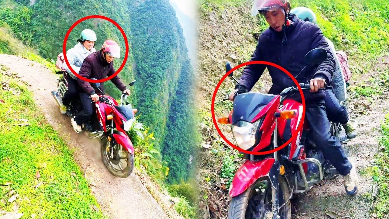 Motorcycle drivers transport passengers along winding, treacherous mountain roads with stairs.#funny