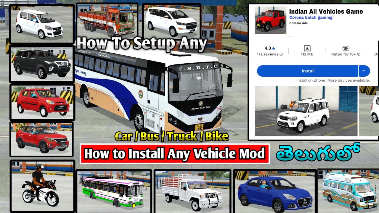 How to Install Any TSRTC & APSRTC Buses/ Car/ Bike/ Truck Mod in Bus Smu;lator Indonasia 2025