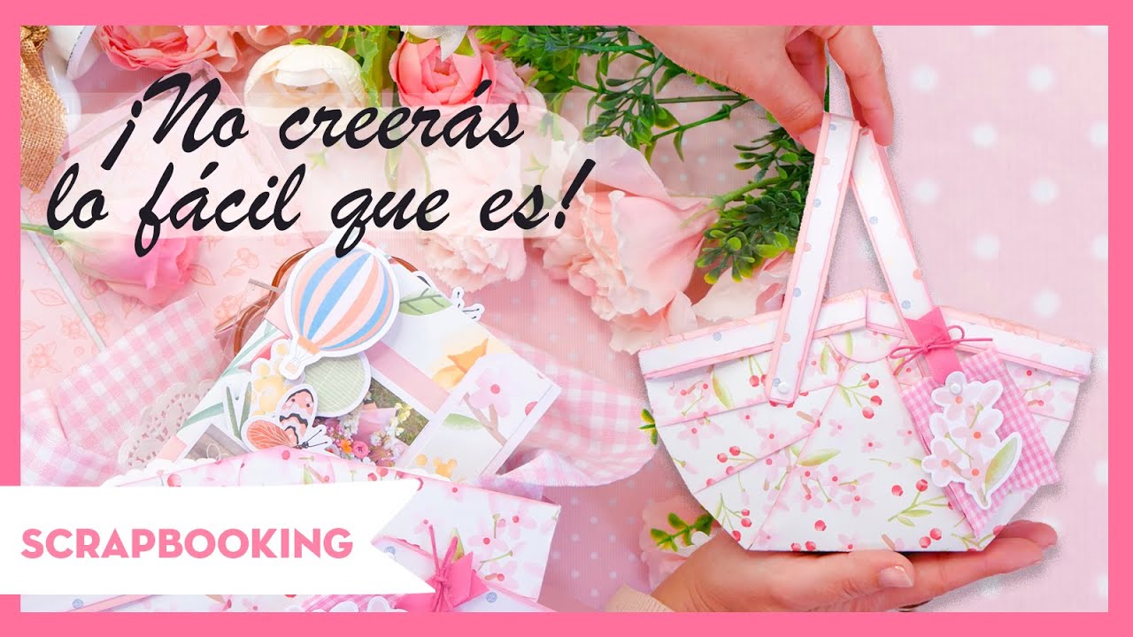 Cesta de picnic de papel y álbum de scrapbooking a conjunto. ¡Precioso y muy fácil!