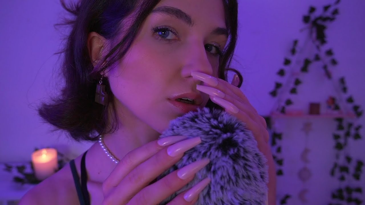 ASMR | Fluffy Mic Scratching w/ long nails and Mouth Sounds (tongue clicks, tktk, shhh...)