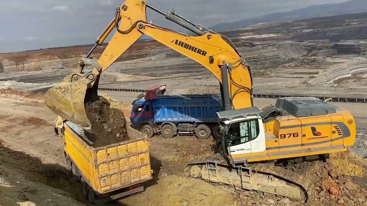 Liebherr 976 Excavator Loading Mercedes & MAN Trucks - Labrianidis Mining Works