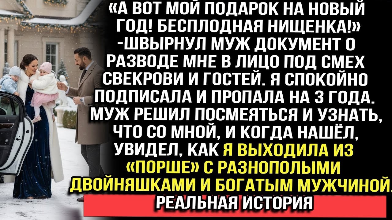 «Бесплодная нищенка!» — швырнул муж развод мне в лицо. Через 3 года он увидел меня у Порше с двойней