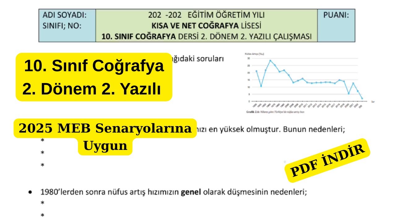 10. sınıf Coğrafya 2. Dönem 2. Yazılı 2025 meb Senaryolara uygun