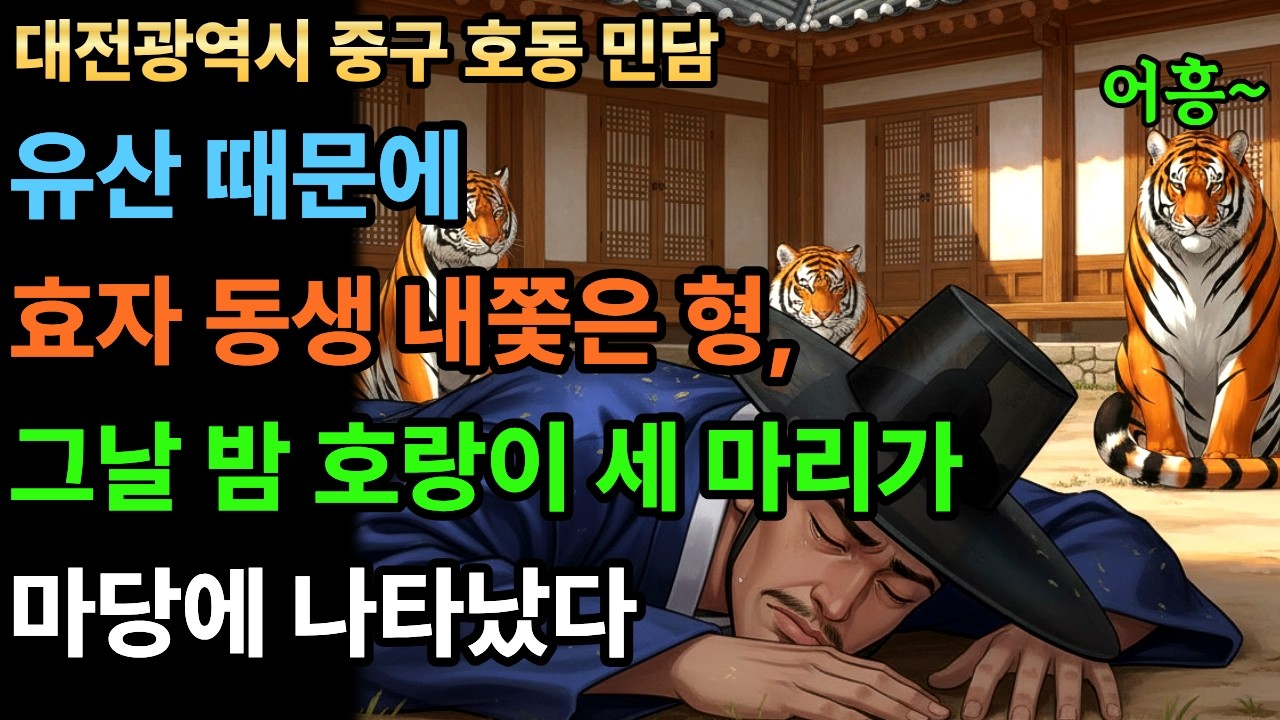 (대전시 중구 호동 민담)유산 때문에 효자 동생 내쫓은 형, 그날 밤 호랑이 세 마리가 마당에 나타났다