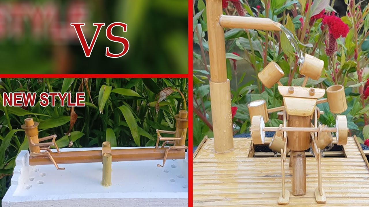 2 mix How to make very beautiful bamboo with cement  &  Exercise ​Bamboo Water Fountain