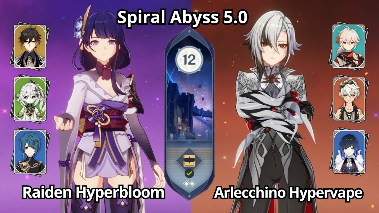C0 Arlecchino Hypervape & C0 Raiden Hyperbloom - Spiral Abyss 5.0 Floor 12 Genshin Impact