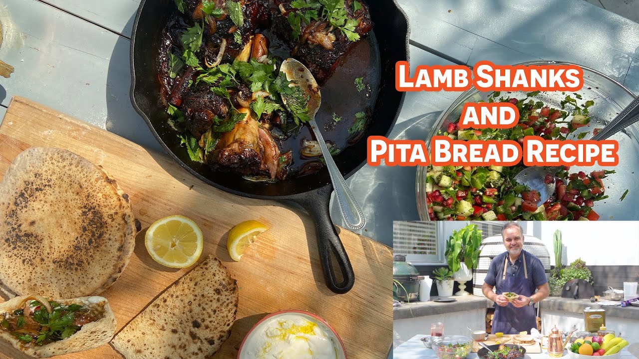 Lamb shanks, Pita Bread, and  Mediterranean Salad By Chef Aaron Brooks