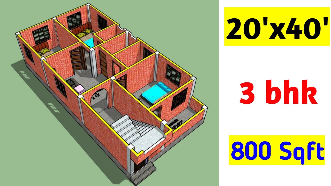 20x40 house plan || 20x 40 ghar ka naksha || 20x40 house design || 800 sqft