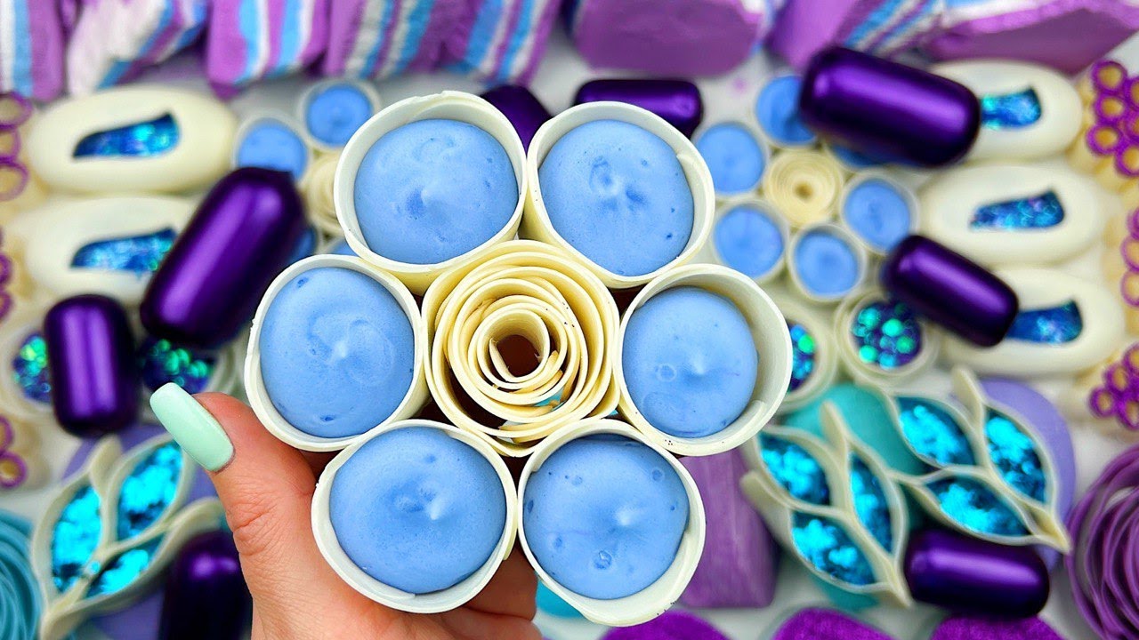 BLUEBERRY CAKE★Clay cracking★Soap boxes with starchs★soap flowers with glitter★Cutting cubes★