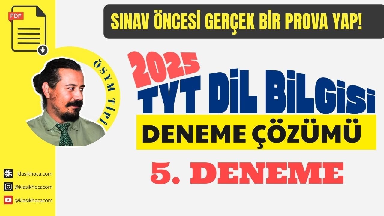 TYT Dil Bilgisi Deneme Çözümü PDF | 5. DENEME  | #cemalhocaile