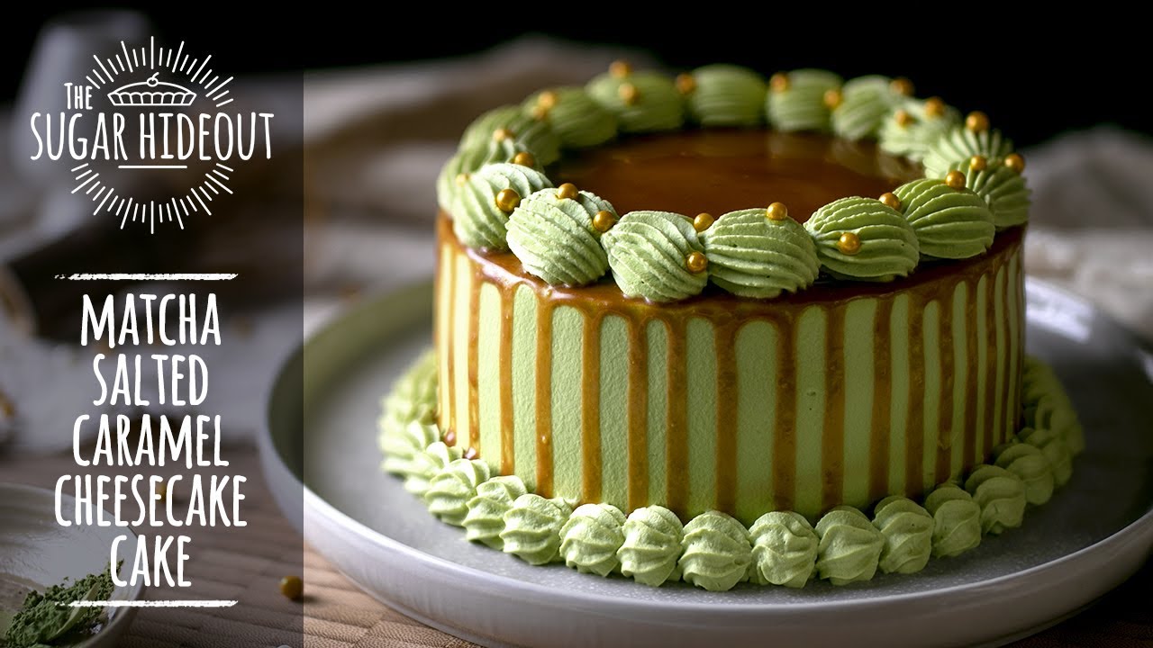 Matcha Salted Caramel Cheesecake Cake | No Gelatin