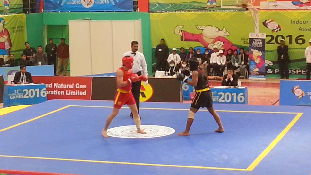Maaz Khan pak(red) vs Bangladesh(black) Wushu semi final fight at 12th south Asian games 2016 INDIA