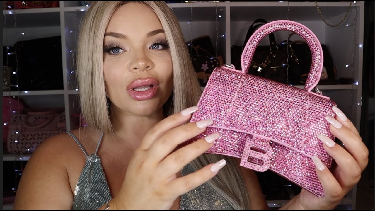 ASMR Unboxing New Balenciaga Pink Crystal Hourglass Purse (tracing, tapping + scratching sounds)
