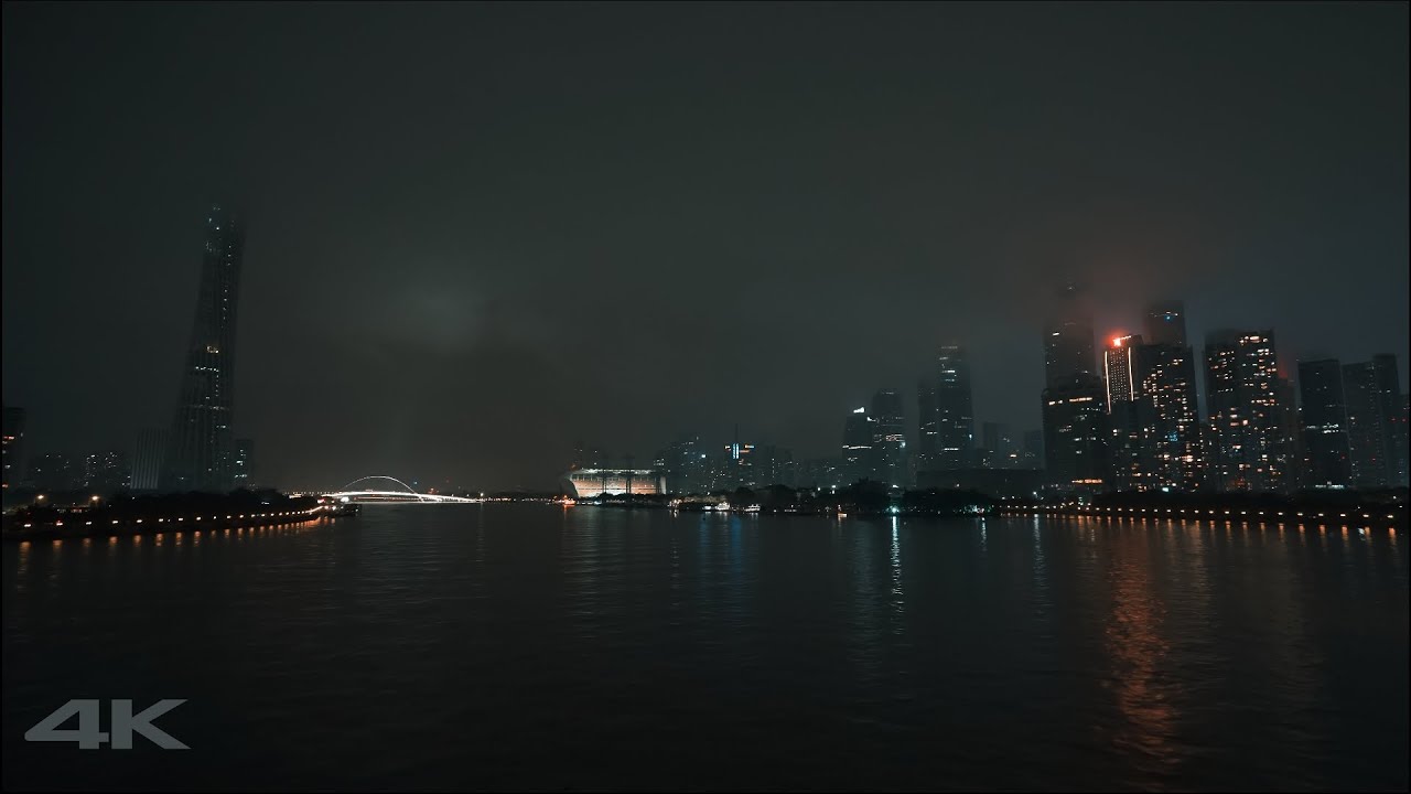 4K Rainy night walk in China, Guangzhou, Canton Tower, City Sounds Ambience