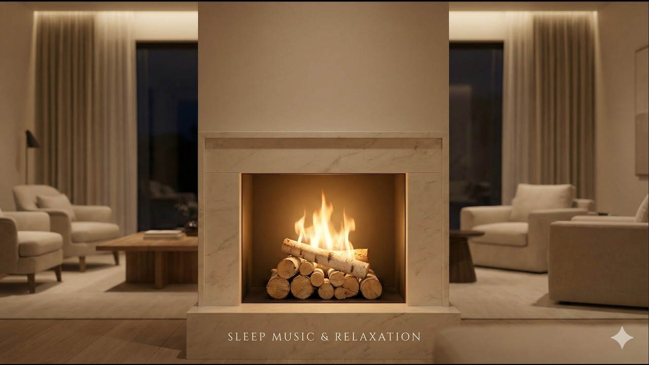 Cozy Indoor Fireplace (1 Hour) | Calm Piano Music for Sleep