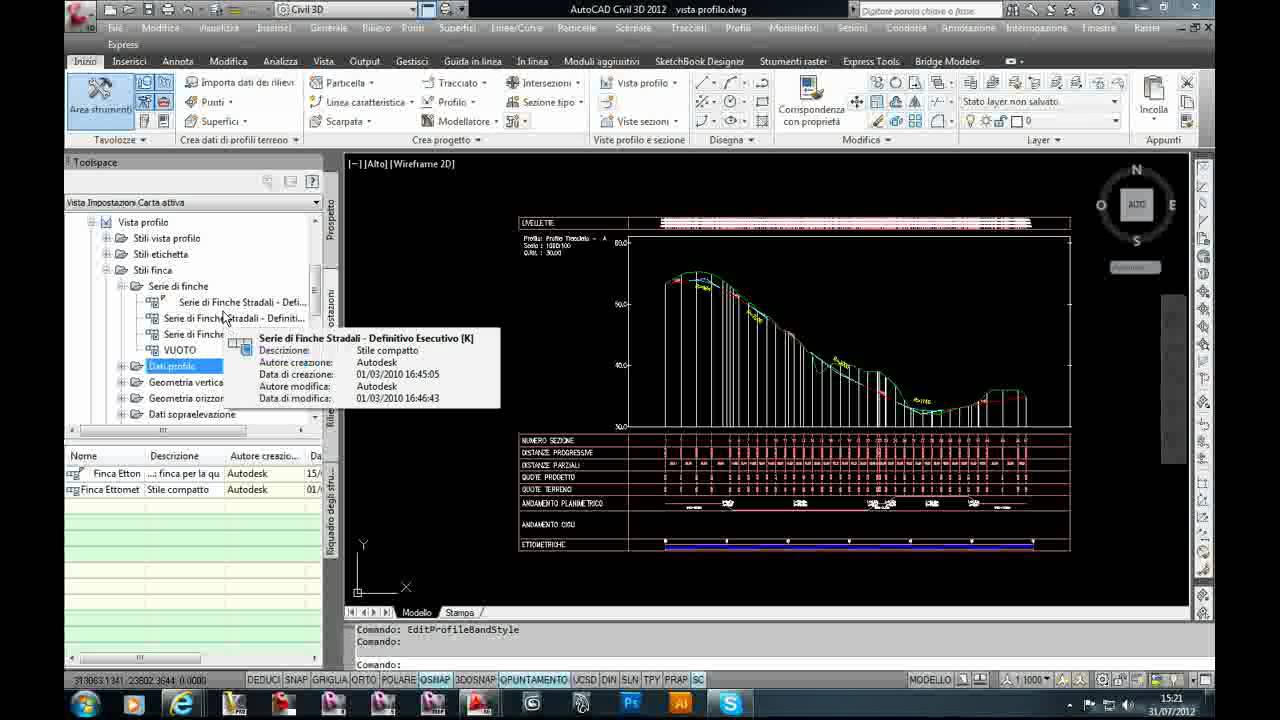 AutoCAD Civil 3D - Stile vista profilo
