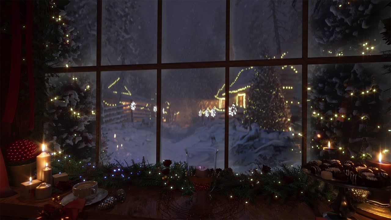 The Gentle Sound Of Snow Falling In A Forest | With Soft Crackling Fire In The Background | 4K