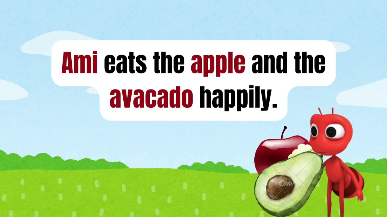 English - reading sentences - simple sentences for reading with letter A - for kids to learn reading