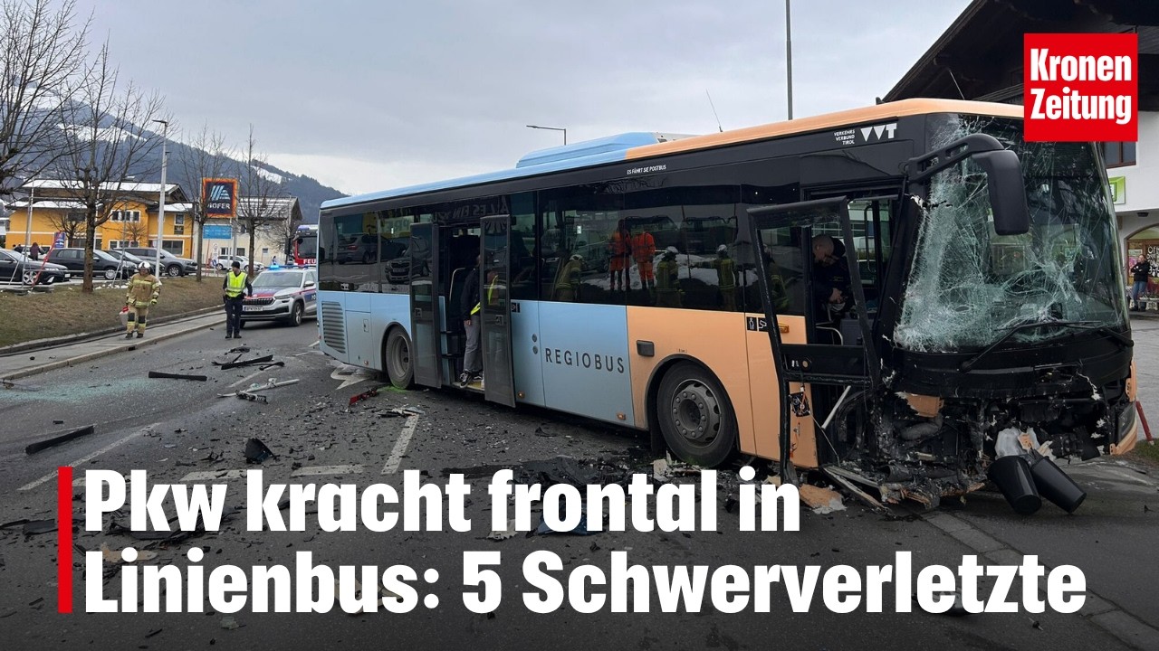 Pkw kracht frontal in Linienbus: 5 Schwerverletzte | krone.tv NEWS