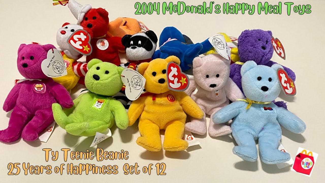 2004 McDonald's 25 Years of Happiness Set of 12 Ty Teenie Beanies Happy Meal Toys