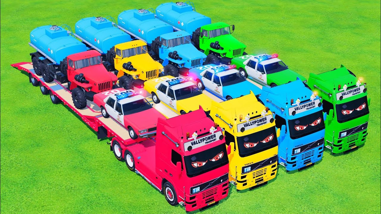 TRANSPORTING with COLORS - 4 CHEVROLET and 4 TRUCK TANKER with TRUCK FLATBED - FS 22 Galaxy Farm
