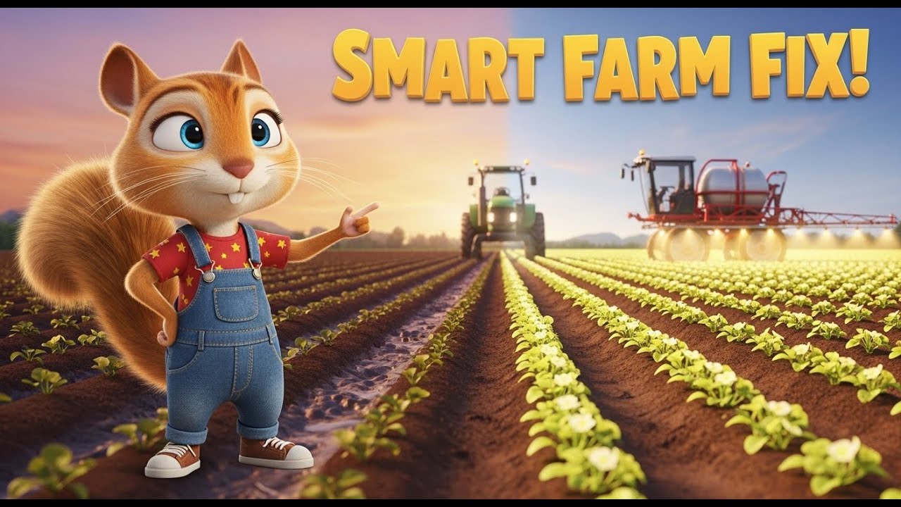 Farmer Squirrel&rsquo;s Smart Farm Adventure | Cute 3D Tractor & Sprayer Story for Kids