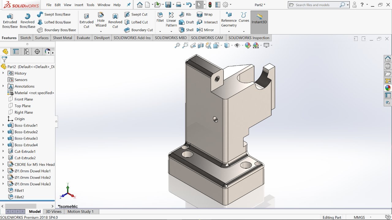 solidwoks tutorial fixture bracket part 91