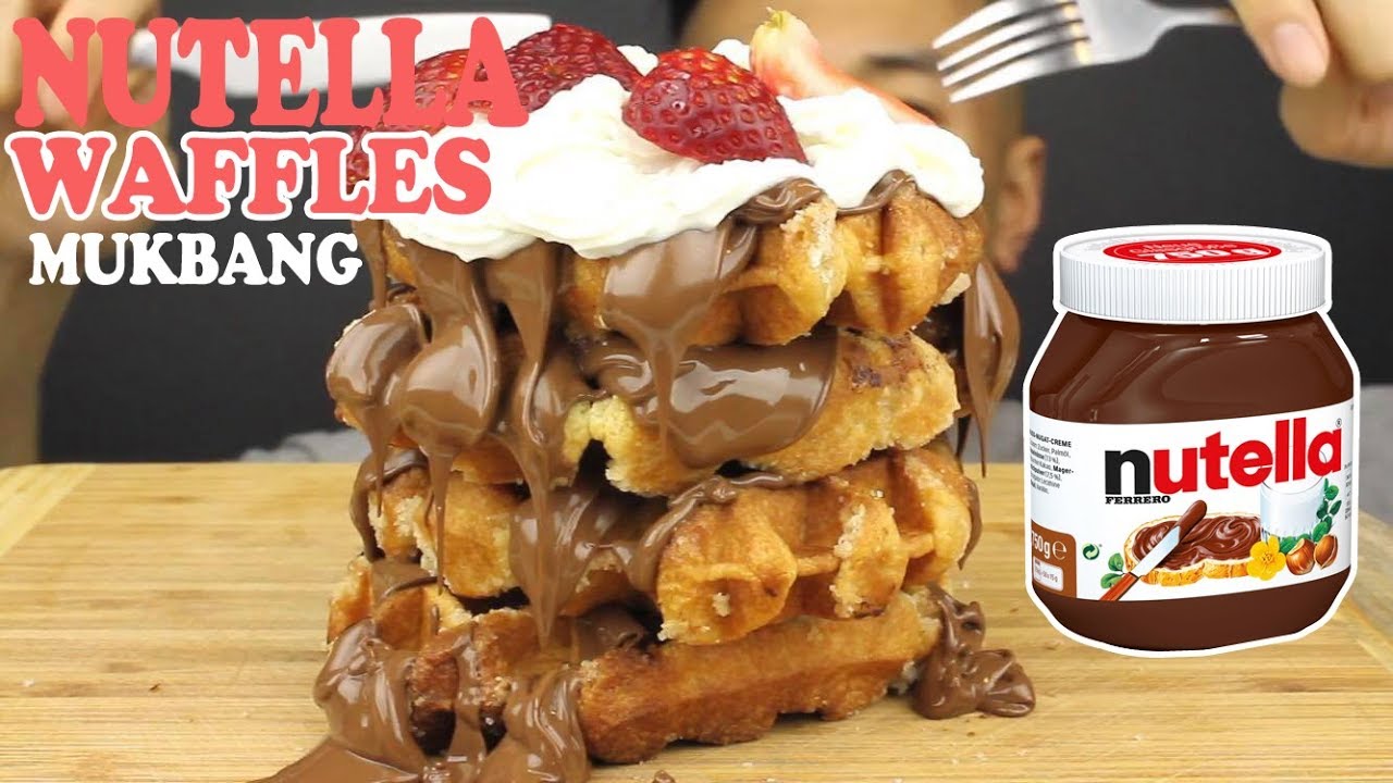 [MUKBANG] NUTELLA WAFFLES+WHIPPED CREAM AND CUSTARD