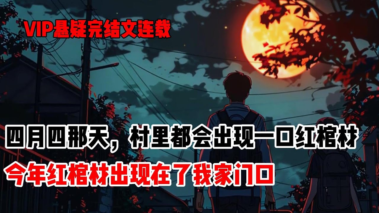 每四年的四月四，村里都会出现一口红棺材。红棺材在哪家门口停下，哪家就会敲锣打鼓的放鞭炮，把红棺材迎回家。村里人说，「棺材，官财，家里进棺材就是加官进财。」今年的四月四，我家门口突然出现了一口红棺材。