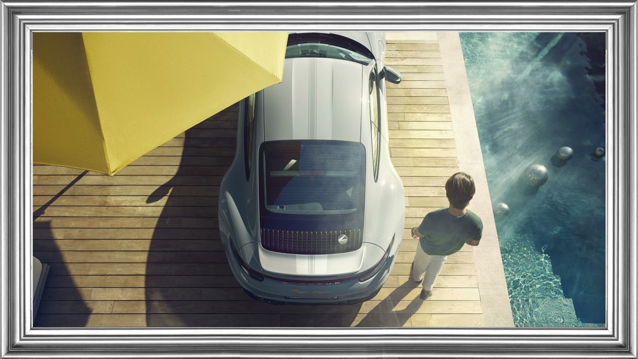 Looking from Above My Porsche Sport Classic 911 992 by the pool TV Frame Art Car Wallpaper