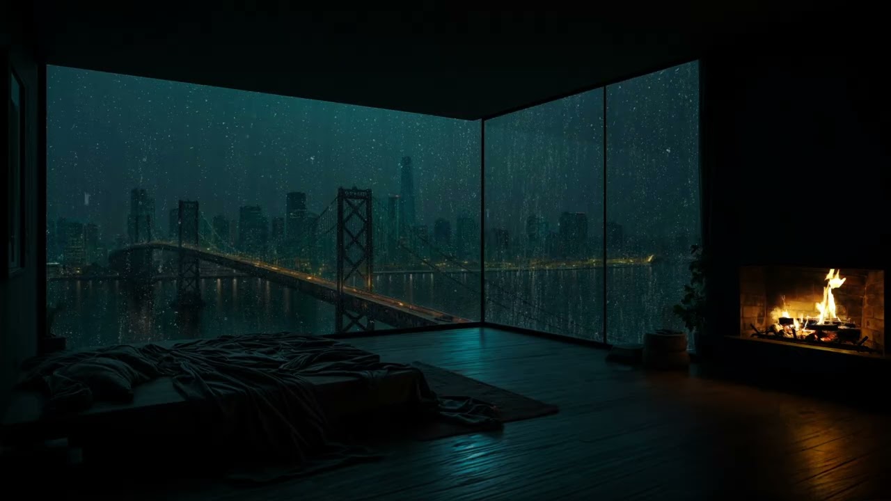 Fireplace & Rain Sounds in a Cozy Cabin | Calm Night Ambience for Sleeping and Deep Rest