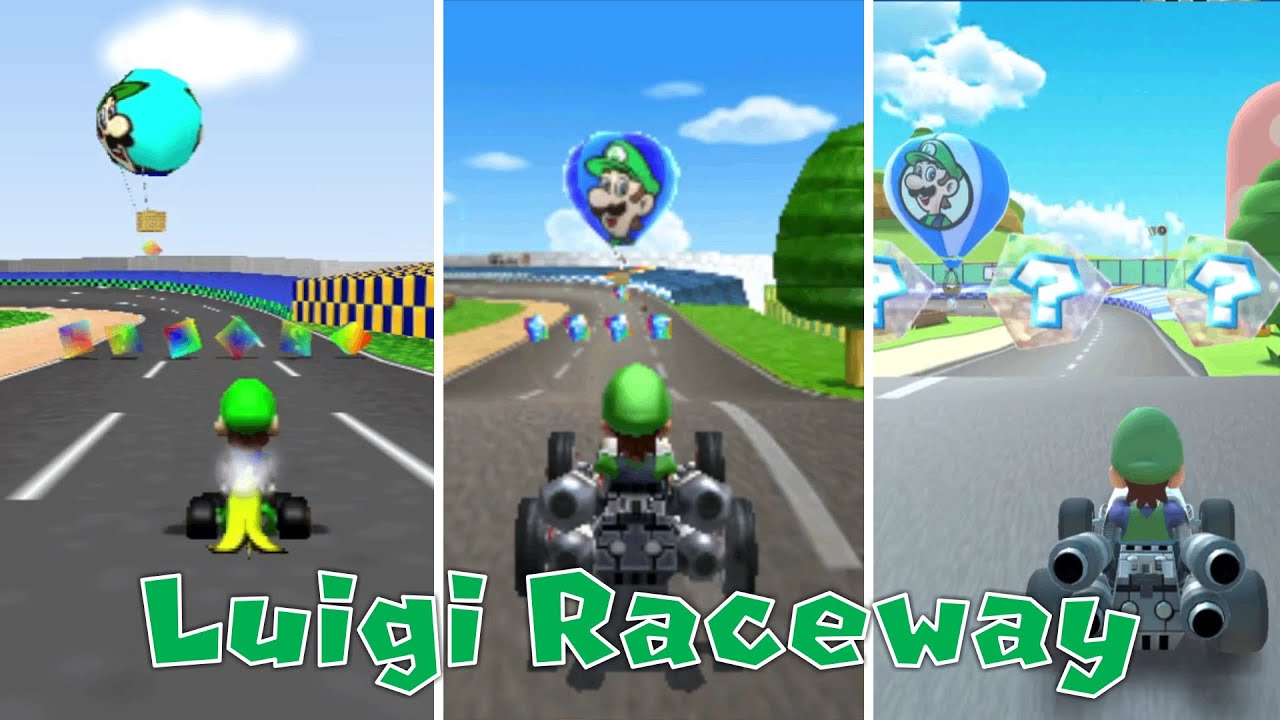 Evolution of Luigi Raceway in Mario Kart (1996-2022)