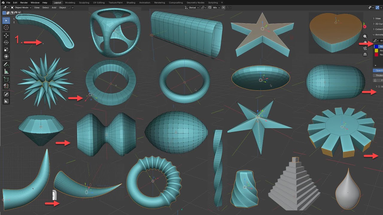 30. Blender modeling practice #7, various shapes. Enjoy Blender!