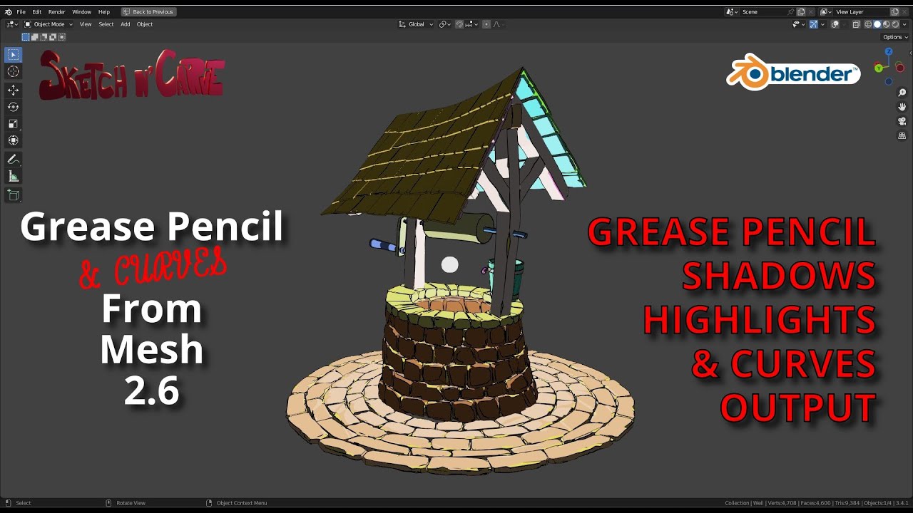 Grease Pencil From Mesh: Version 2.6: Grease Pencil Shadows, Highlights and Curves Output