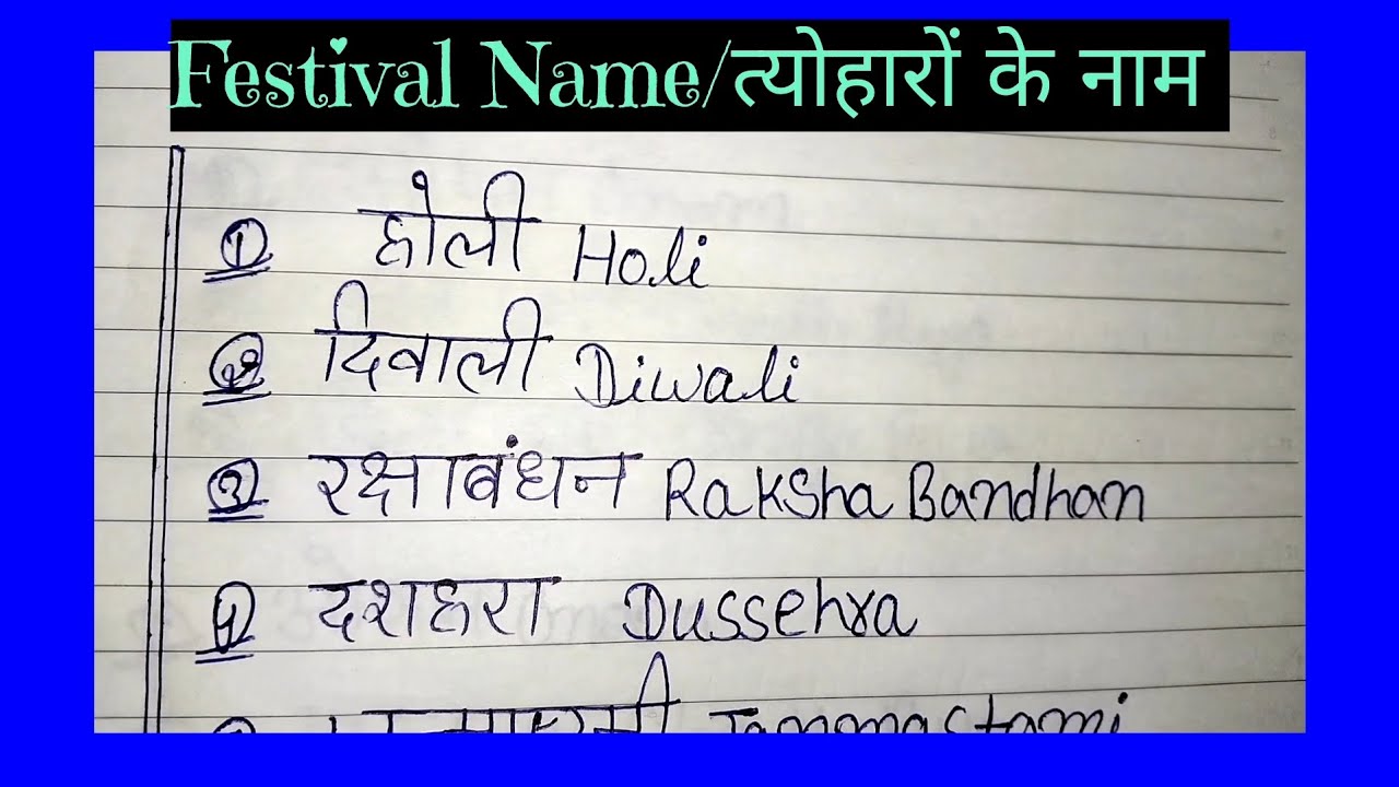 Festival Name. त्योहारों के नाम।।Festival Name English And Hindi।।
