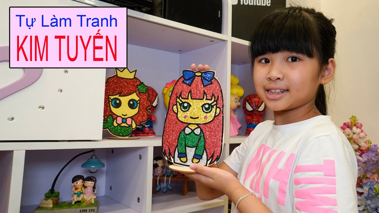 Bé Bún Làm Tranh Kim Tuyến Trên Gỗ 3D | Painting with glitter