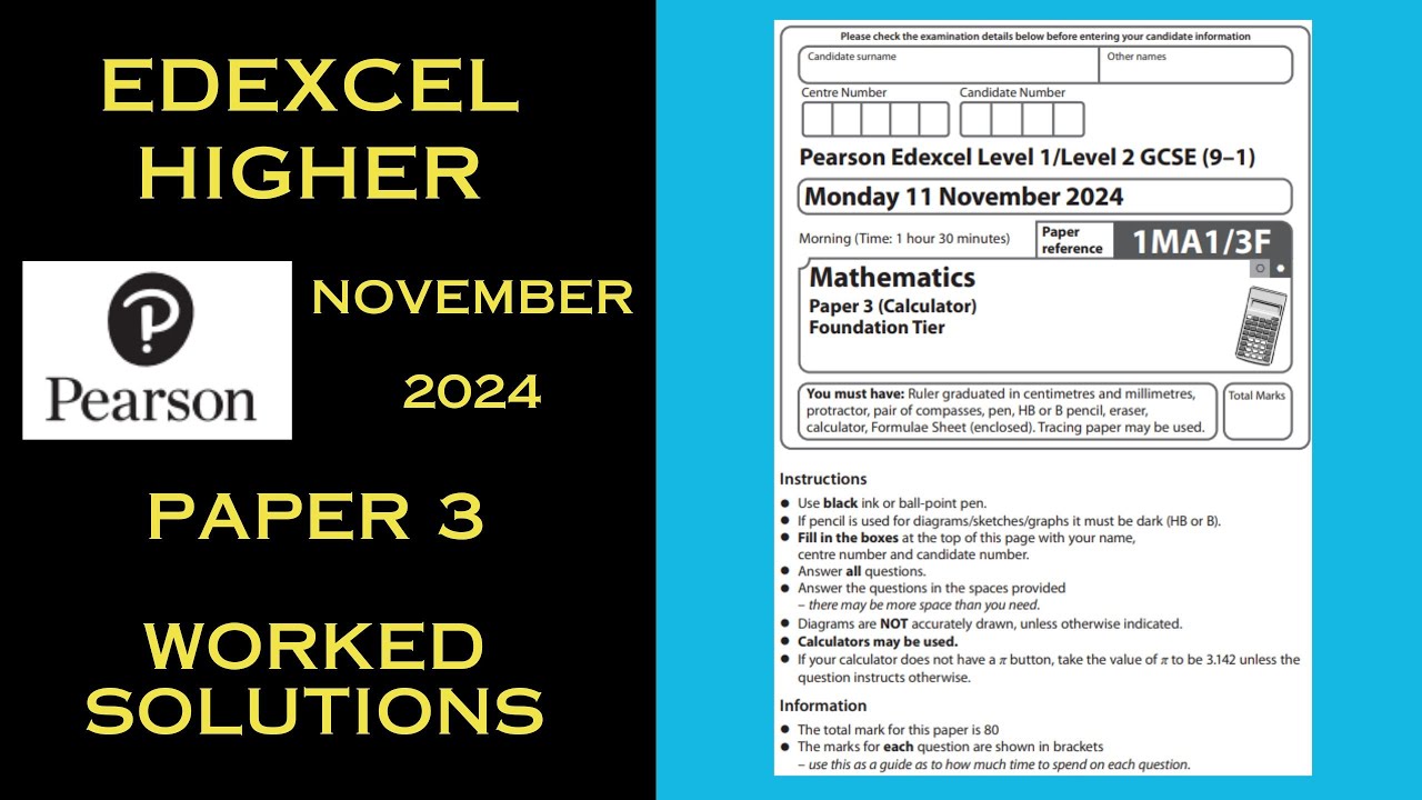 Edexcel GCSE Maths Higher - November 2024 - Paper 3 - Walkthrough / Worked Solutions