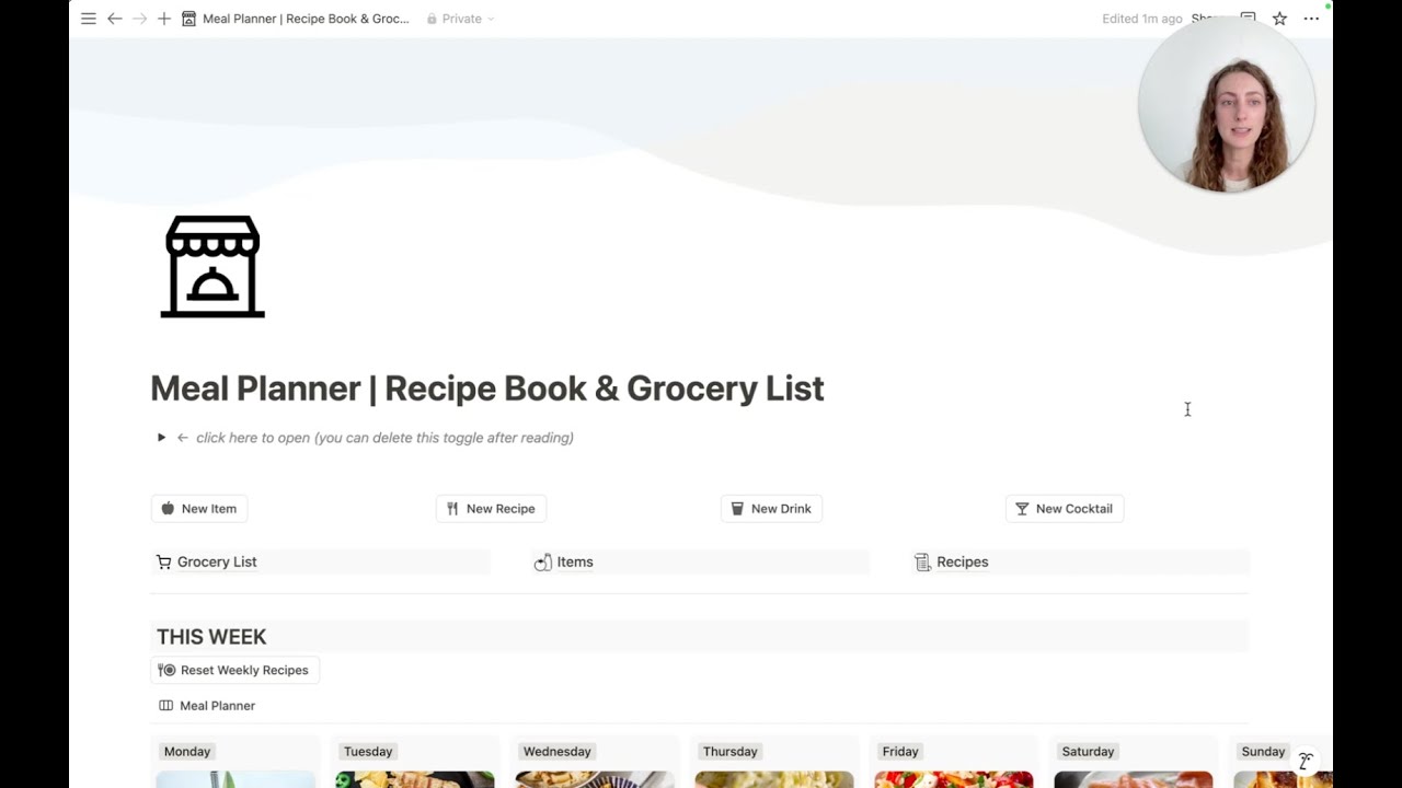 Meal Planner, Recipe Book & Grocery List Notion Template Overview