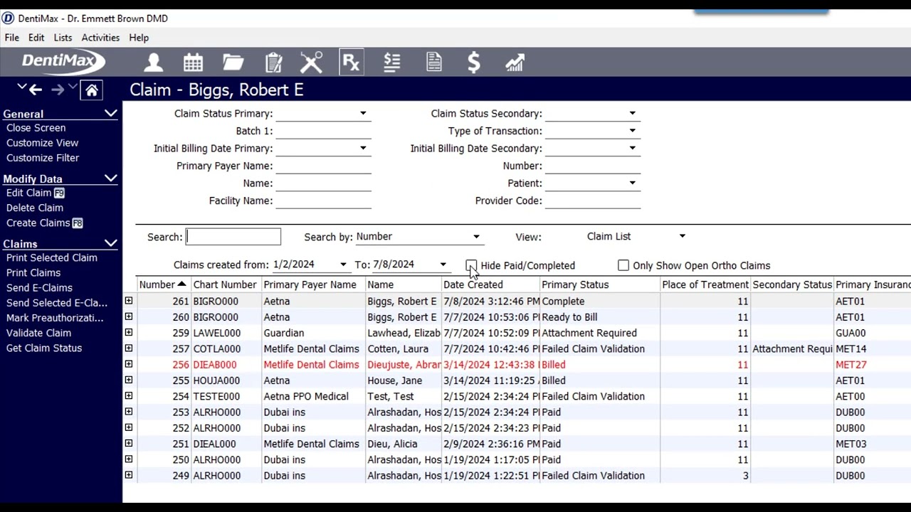 DentiMax 24 Hide Paid Claims