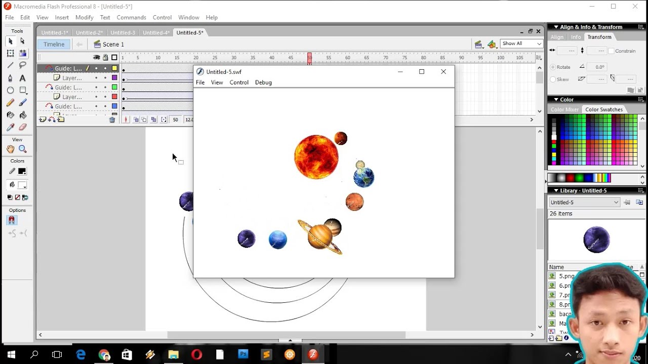 Animasi rotasi planet mengelilingi matahari di macromedia flash 8