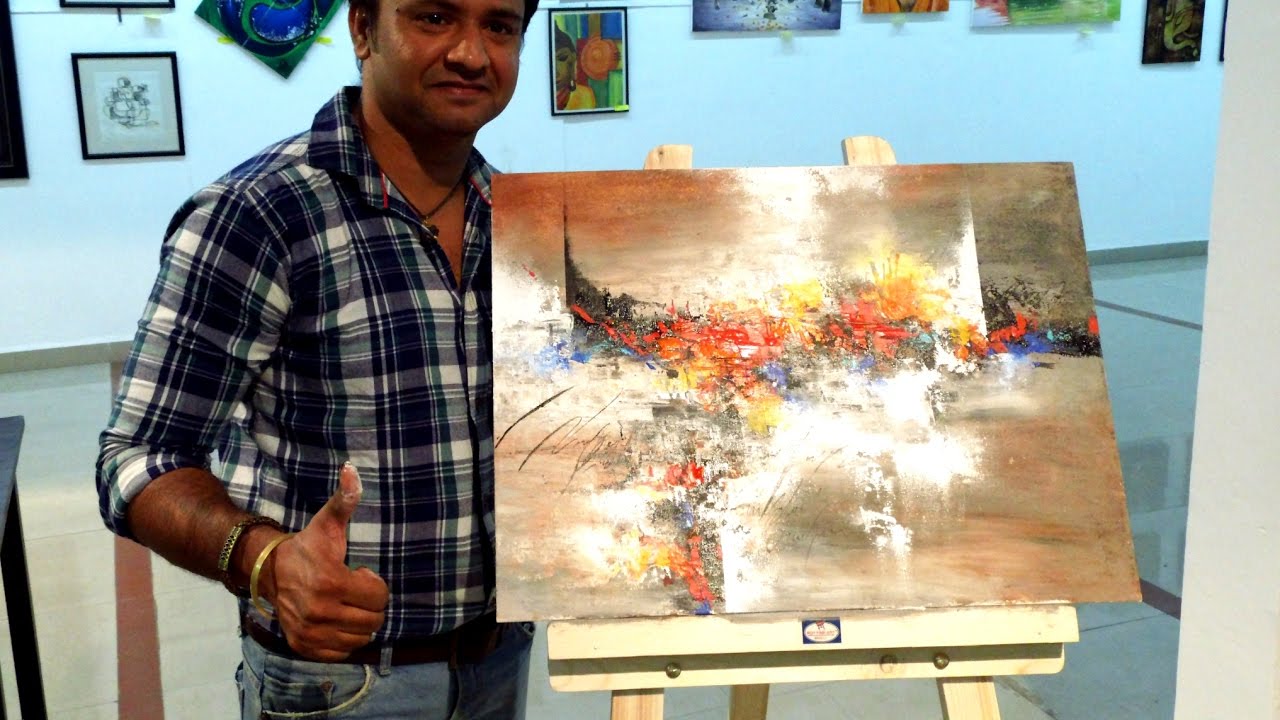 Abstract painting LIVE demo part 2 / Group show Lalitkala Academy Gujarat