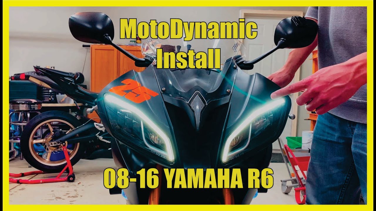 08-16 | Yamaha R6 | Светодиодные дневные ходовые огни MotoDynamic | Установка фар | Снятие/устано...