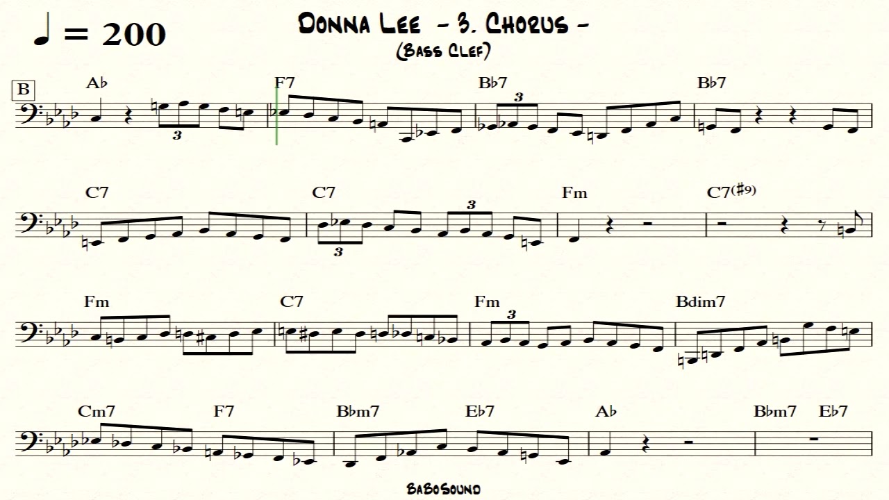 Donna Lee / No Bass Backing Track (Bass Clef)